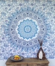 Boho-Style Wandbehang, indische Tagesdecke Mandala Druck - blau/t..