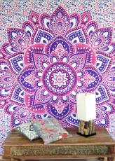Boho style wall hanging, Indian bedspread Mandala print - white/p..