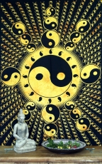 Boho-Style Wandbehang, indische Tagesdecke - Ying Yang / goldgelb