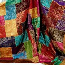 Oriental patchwork brocade blanket, Indian bedspread - Patchwork
